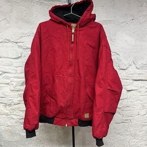 Berne Jacket 2XL Red Duck Canvas Quilted Lined Hooded Workwear Nice Condition